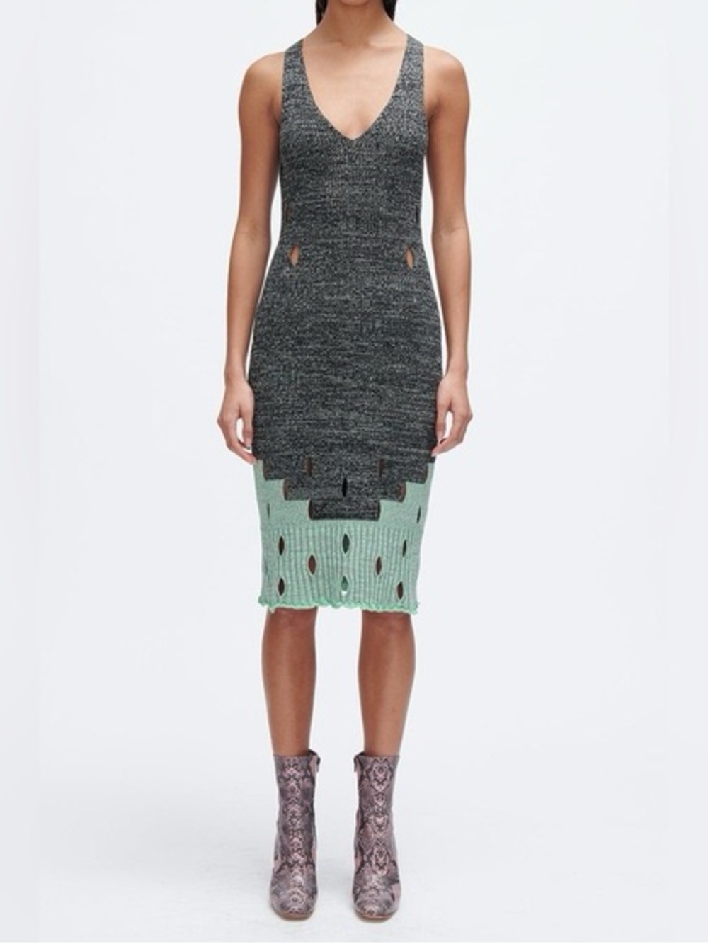 Rachel Comey Dark Green/Grey and Mint Green Knit Midi Dress